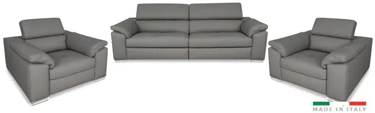 Moderná kožená sedacia súprava LOREN II 3+1+1, sivá (madras - 128 grey)
