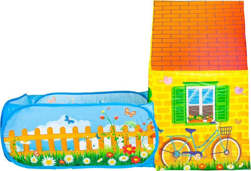 Detský stan IPLAY domček Farma – suchý bazén, 90×150×110 cm, 2 vchody, od 3 rokov