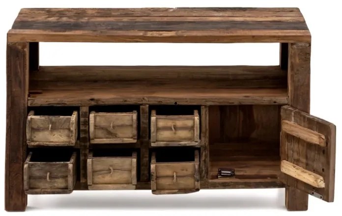 furniture-nabytek.cz - Masívny TV stolík Madurai z recyklovaného dreva, hnedý, neupravený – 90×40×55 cm