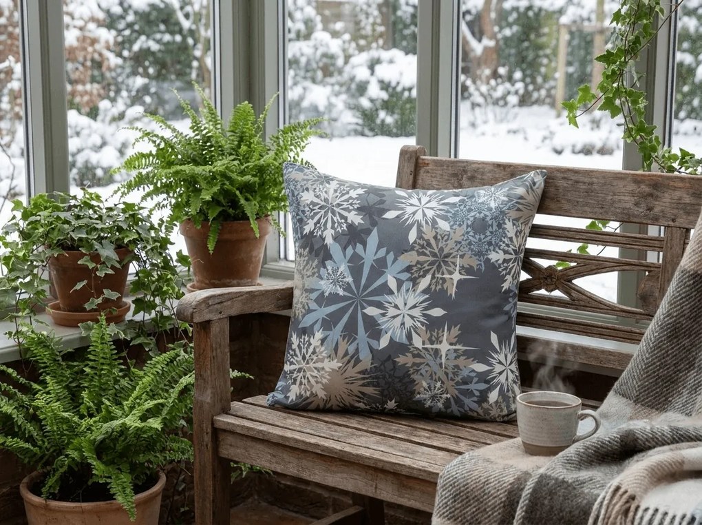 Obliečka na vankúš z mikrovlákna SNOWFLAKE 45x45 cm, modrosivý
