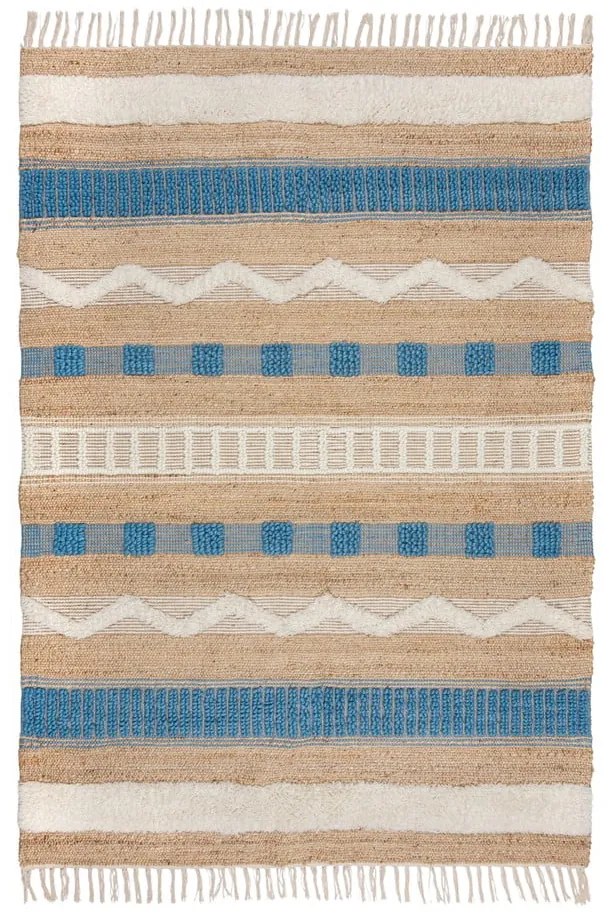 Ručne tkaný koberec s prímesou juty v modro-prírodnej farbe 120x170 cm Medina Jute - Flair Rugs