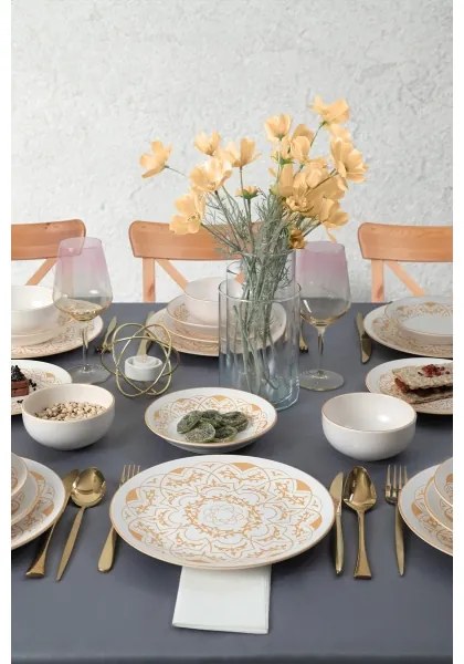 24-dielna jedálenská súprava, biela/zlatá, keramika