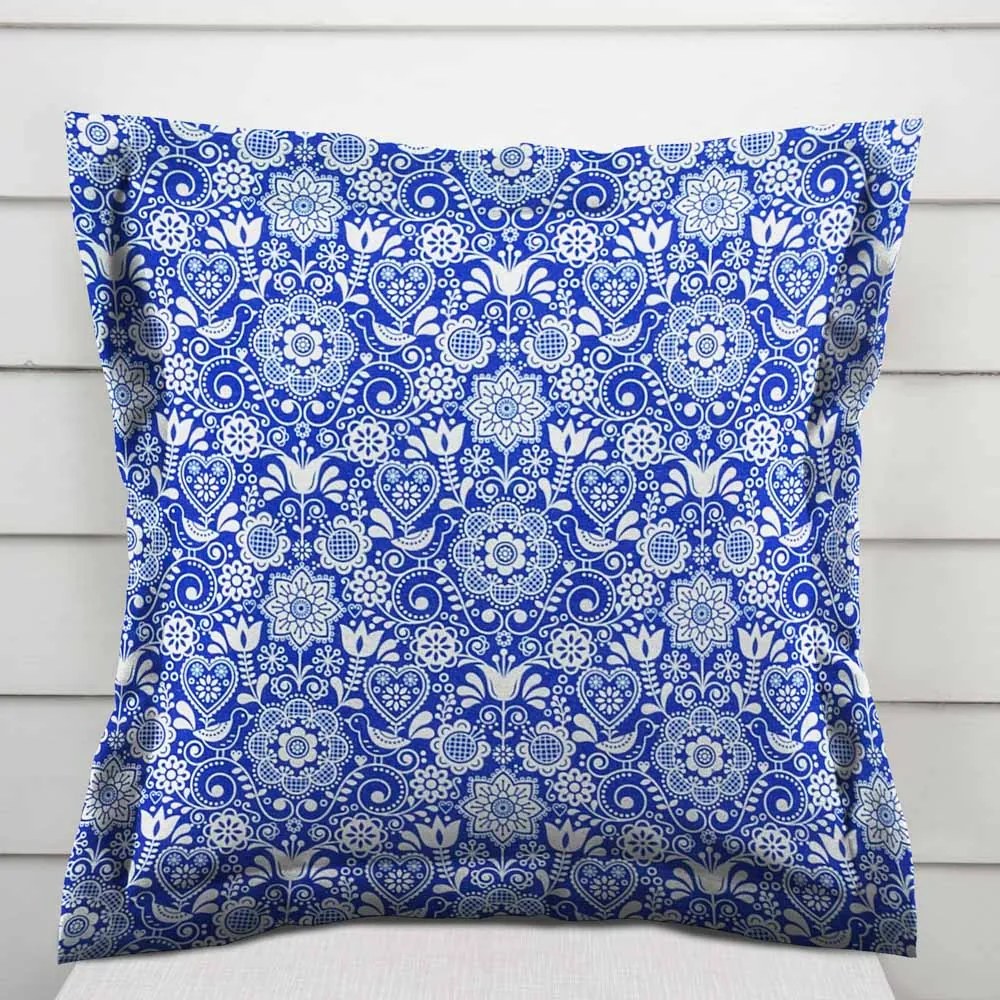 Biante Dekoračná obliečka na vankúš s lemom PML-100 Modro-biely ľudový ornament 30 x 50 cm