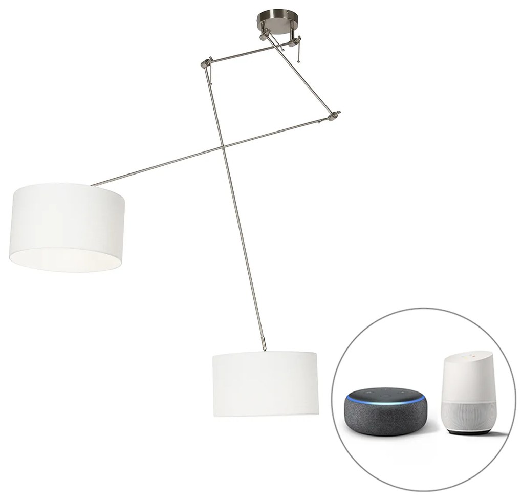 Inteligentné závesné svietidlo oceľ s tienidlom 35 cm biele vrátane 2 WiFi A60 - Blitz
