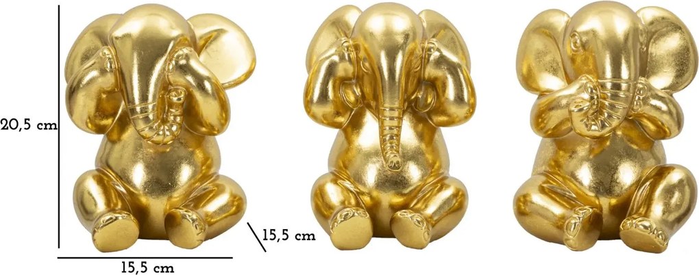 Sada 3 ks dekoratívnych figúrok Elephant zlatá