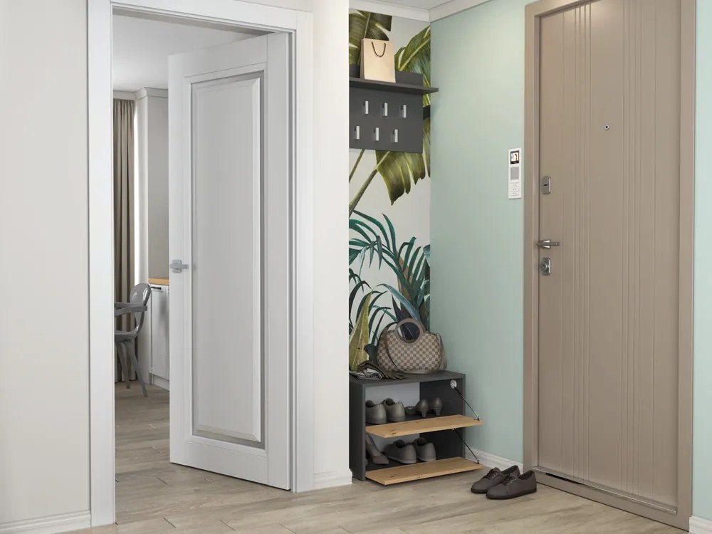 Botník (skrinka na topánky) Metido 1 (antracit + dub artisan). Akcia -19%. Vlastná spoľahlivá doprava až k Vám domov. 1132580