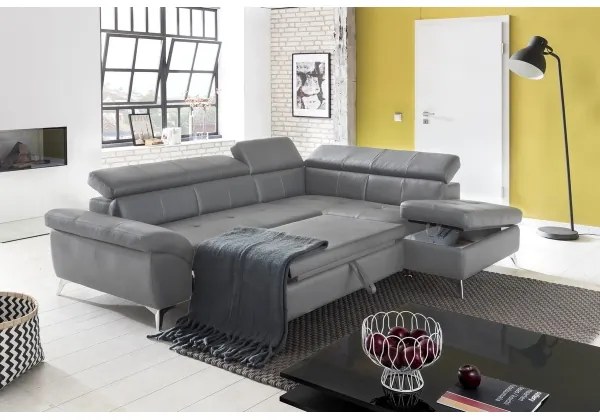 Kožená rohová sedacia súprava SALERNO II pravá, rozkladacia, šedá