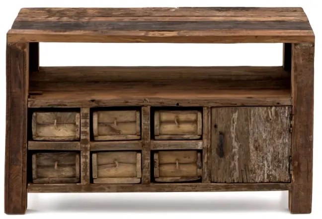 furniture-nabytek.cz - Masívny TV stolík Madurai z recyklovaného dreva, hnedý, neupravený – 90×40×55 cm