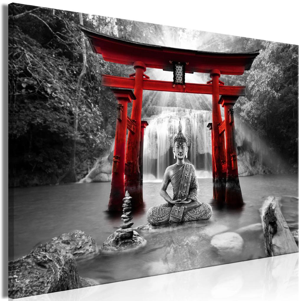 Artgeist Obraz - Buddha Smile (1 Part) Wide Red Veľkosť: 120x80, Verzia: Premium Print