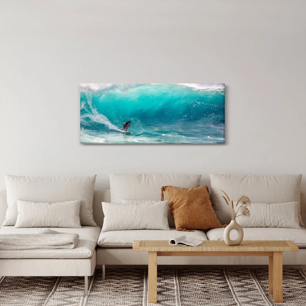 Obraz surferov vo vlnách (120x50 cm)