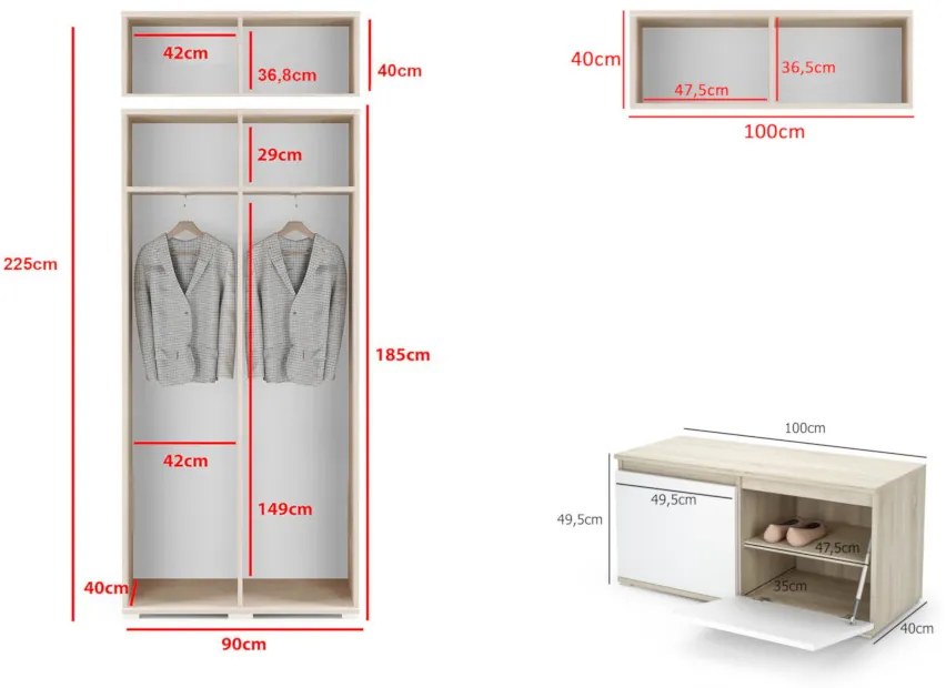 Predsieňová zostava EUGENIO 16, 190x225x40, grafit/trinity 15
