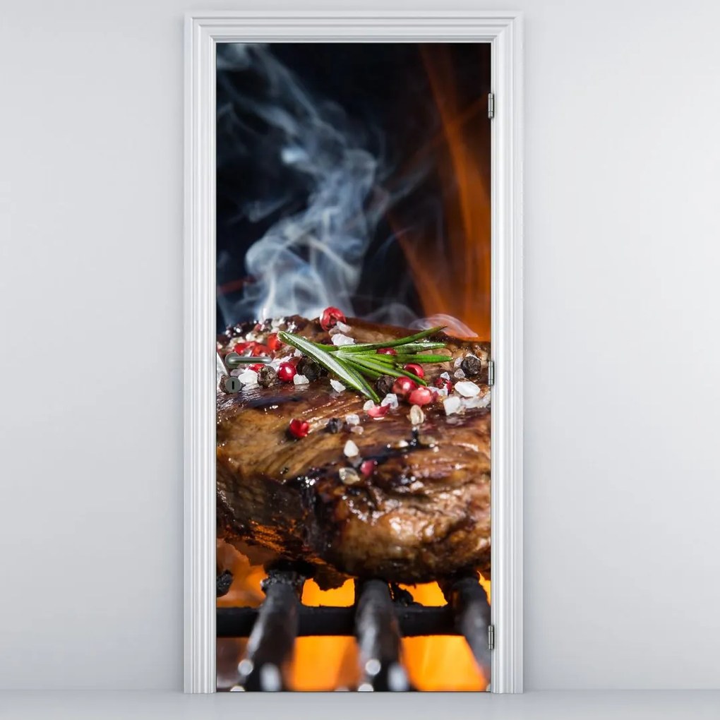 Fototapeta na dvere - Steak na grile (95x205cm)