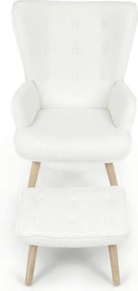 Kreslo biele bouclé s podnožkou AK-319 WT2