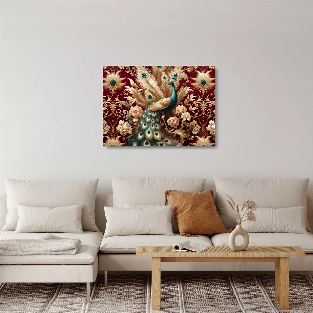 Sklenený obraz – Elegantný páv (70x50 cm)