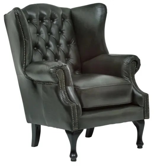 furniture-nabytek.cz - Masívne kreslo ušák Chesterfield Pittsfield z pravej kože, zelené