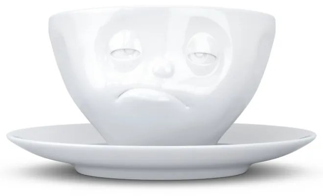 Biely mrzutý porcelánový hrnček s tanierikom 58products