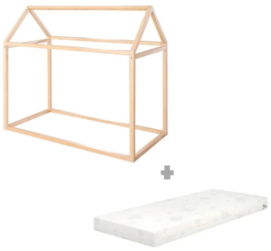 Bambusová domčeková detská posteľ s matracom/bez roštu 70x140 cm v prírodnej farbe House Bed – Roba