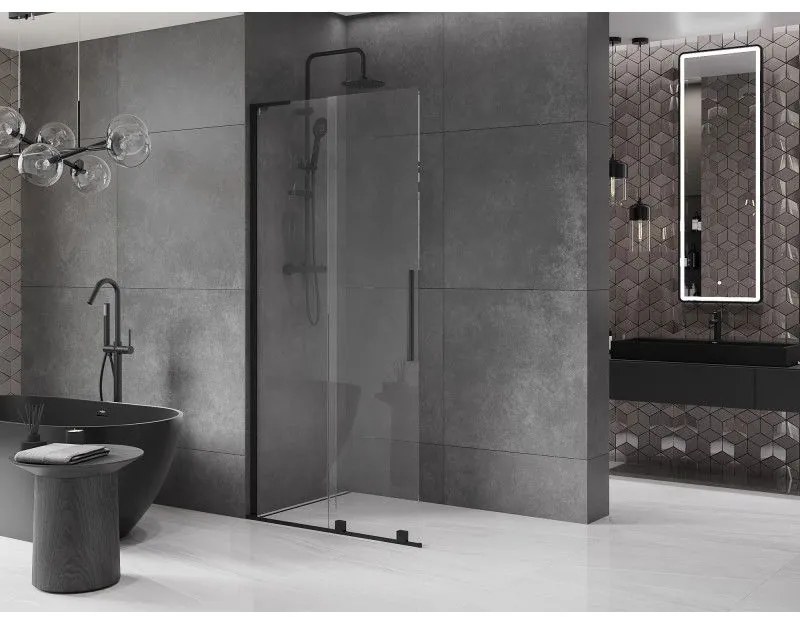 Mexen Velar L, posuvná sprchová zástena Walk-in 110 x 200 cm, 8mm číre sklo, čierna matná, 871-110-003-03-70