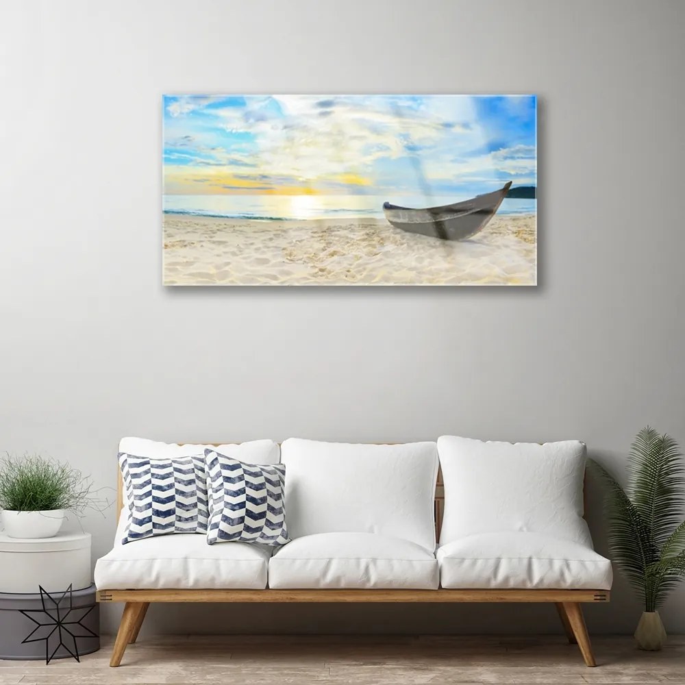 Skleneny obraz Szklane loďku plaża morze 140x70 cm