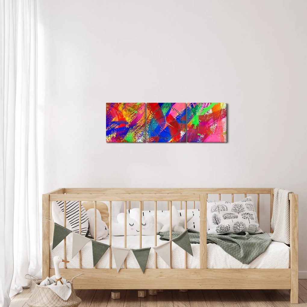 Obraz - Farebná abstrakcia (s hodinami) (90x30 cm)
