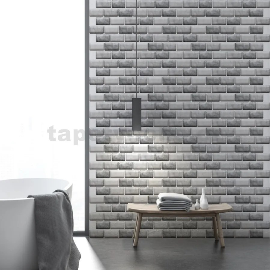 Samolepiace PVC 3D panely TPO2802, rozmer 30 x 30 cm, tehlový obklad sivo-biely, IMPOL TRADE