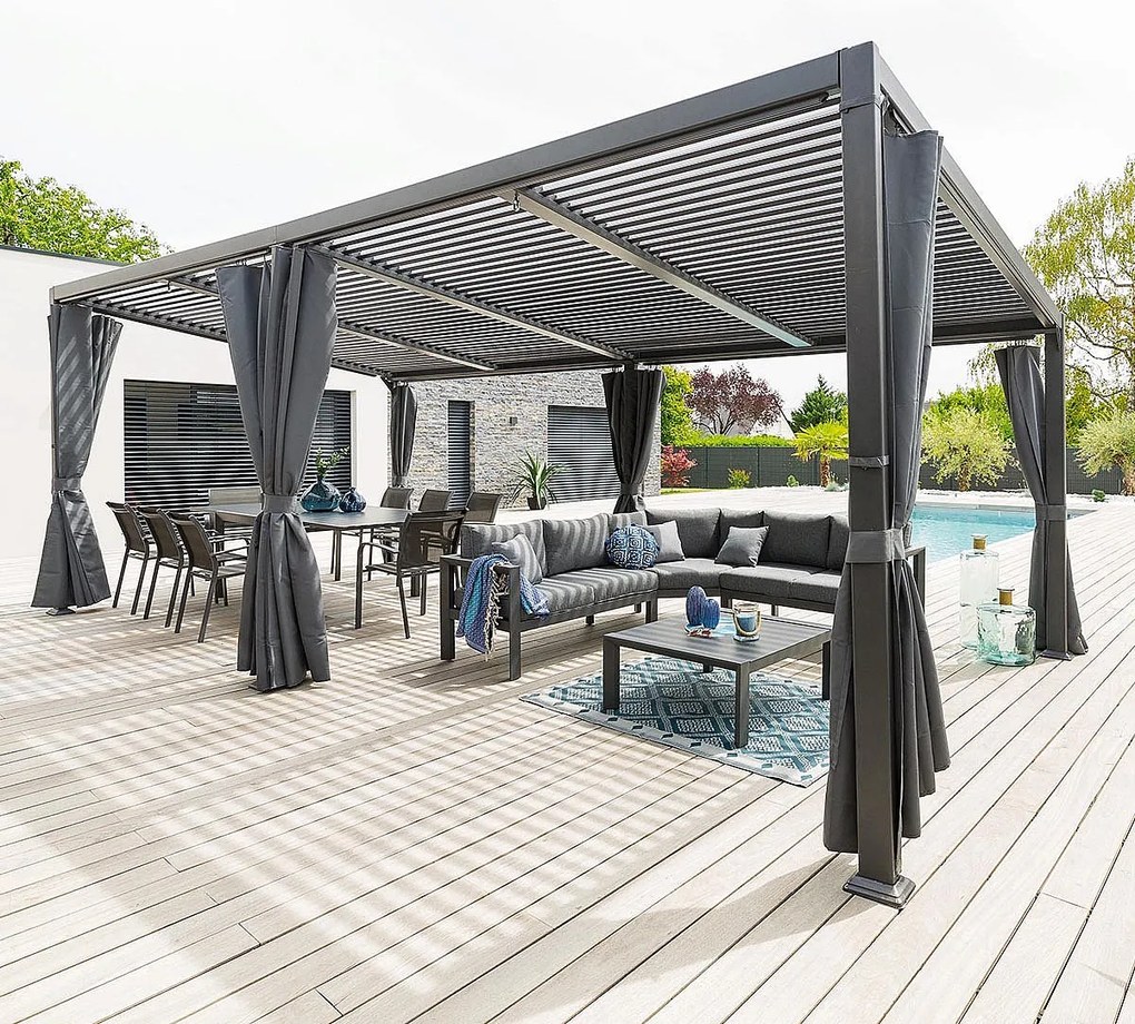 DEOKORK Záhradný hliníkový altánok LUXURY 6x3,5 m (grafit)