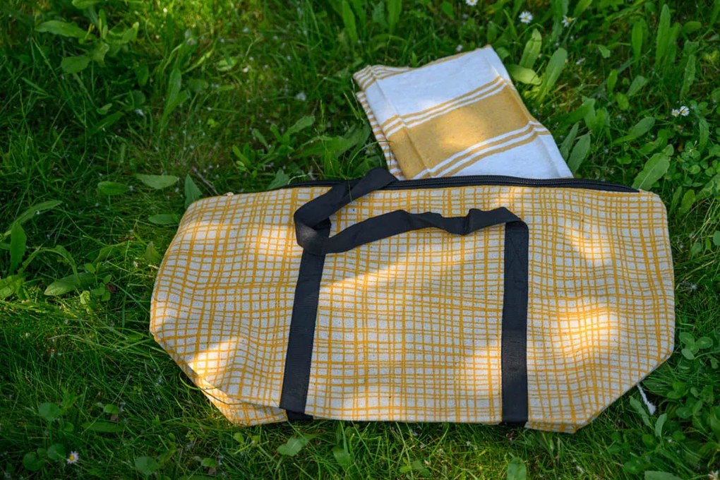 Štýlový set plážovej tašky + osušky HAMAM 75x150 cm, okrovo žltý