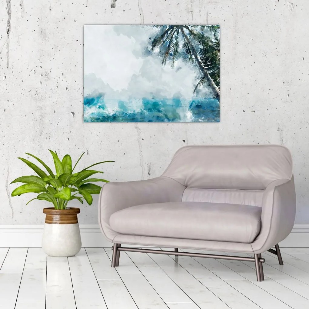 Sklenený obraz palmy nad morom (70x50 cm)