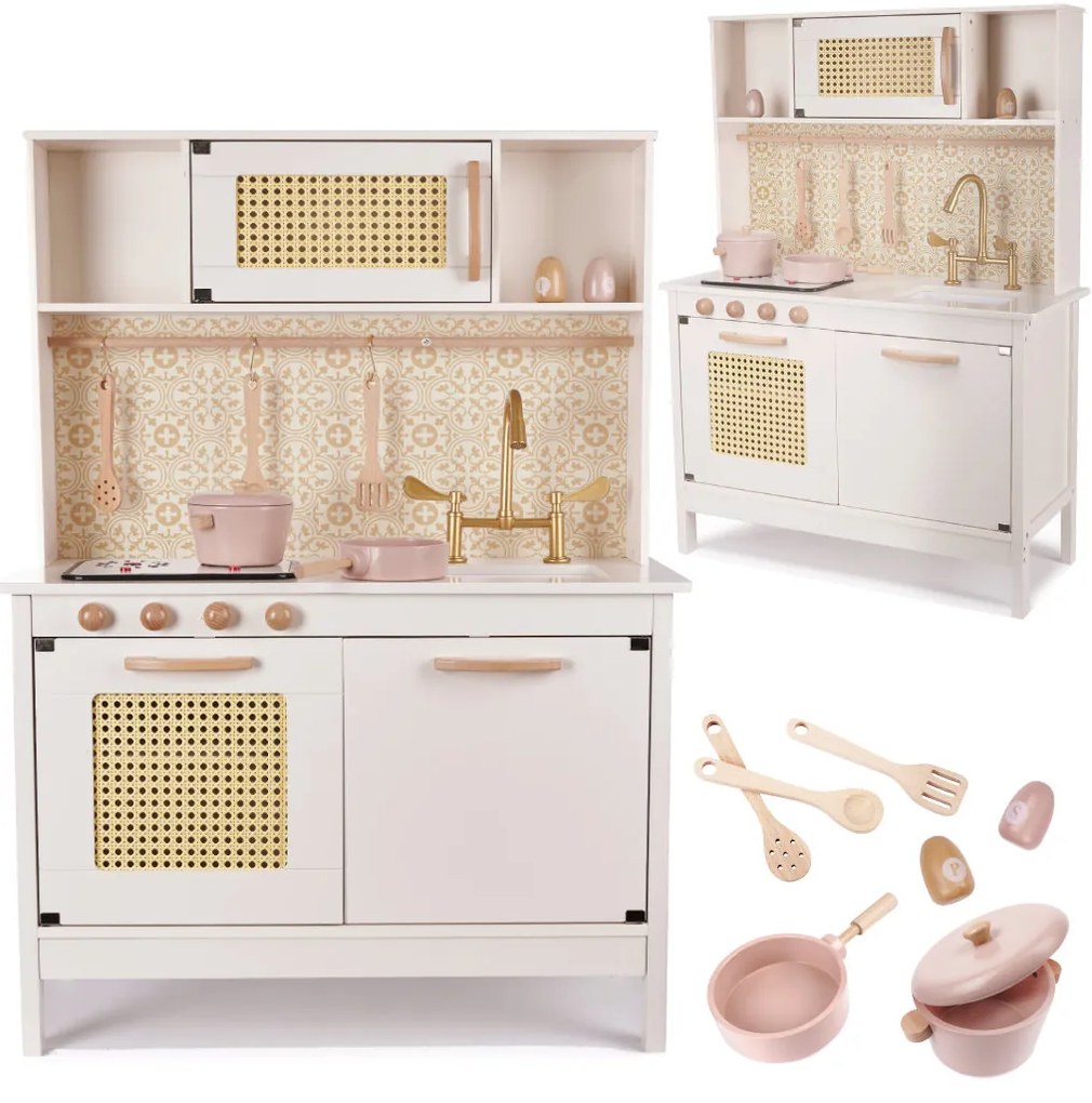 KIK Detská drevená retro kuchynka z MDF s doplnkami BOHO