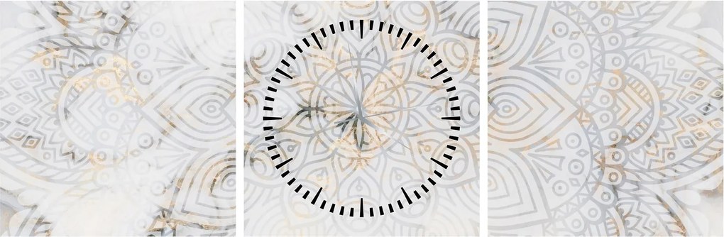 Obraz bielej mandaly (s hodinami) (90x30 cm)