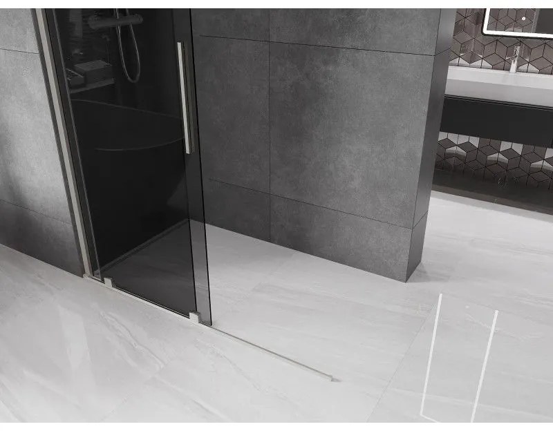 Mexen Velar, sprchová zástena s posuvnými dverami Walk-in 130 x 200 cm, 8mm šedé sklo, brúsená oceľ, 871-130-000-43-97