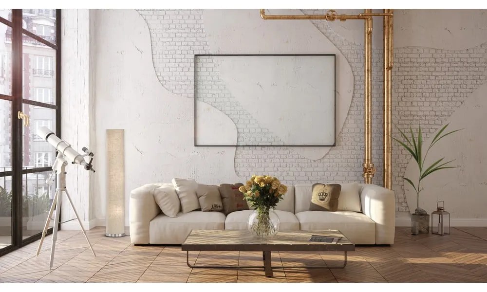 Béžová stojacia lampa s textilným tienidlom (výška 110 cm) Thor – Fischer &amp; Honsel