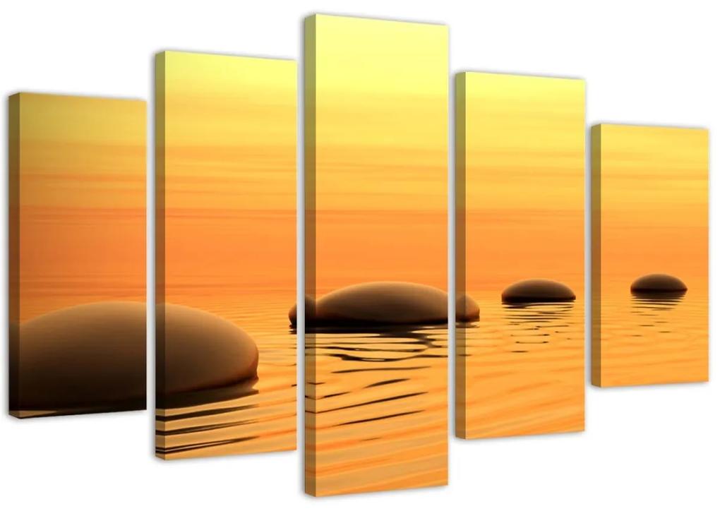 Obraz na plátně pětidílný Zen Spa Kameny Voda Žlutá - 200x100 cm