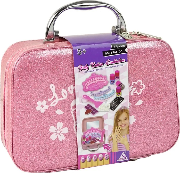 LEAN Toys Súprava na maľovanie nechtov v puzdre s ružovými trblietkami