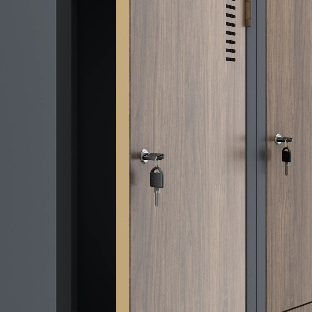 Šatňová skrinka typu L so štyrmi priehradkami, antracitová/orechová, 800x1850x450 mm: JULIA Eco Design