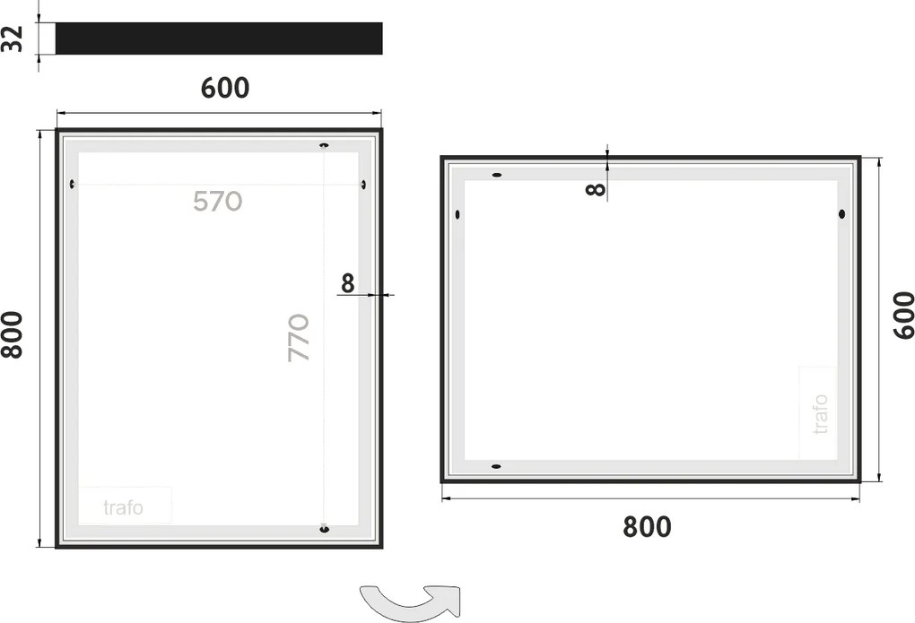 Nimco Čierne LED zrkadlo 600x800 - ZPC 13002-90