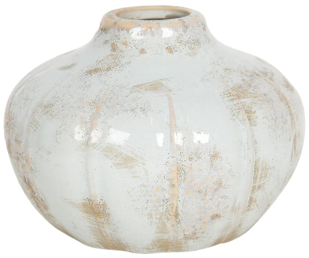 Pastelovo modrá keramická váza s patinou - Ø 14 * 11 cm