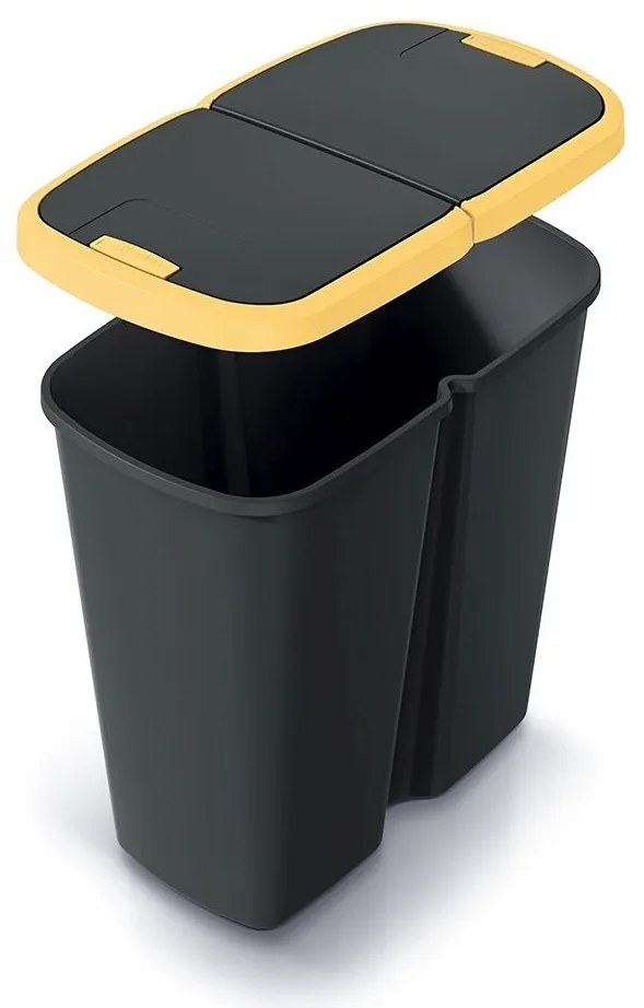 Odpadkový kôš DUO čierny, 45 l, žltá / čierna