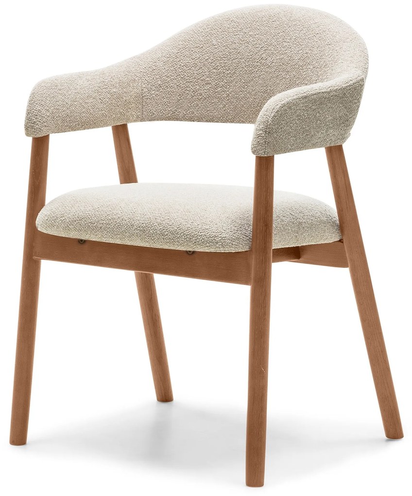 Čalouněná jídelní židle Sorento z masivu bouclé béžová/ořech