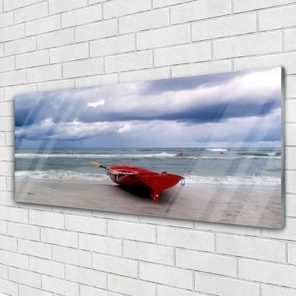 Obraz plexi Loďka pláž more krajina 125x50 cm