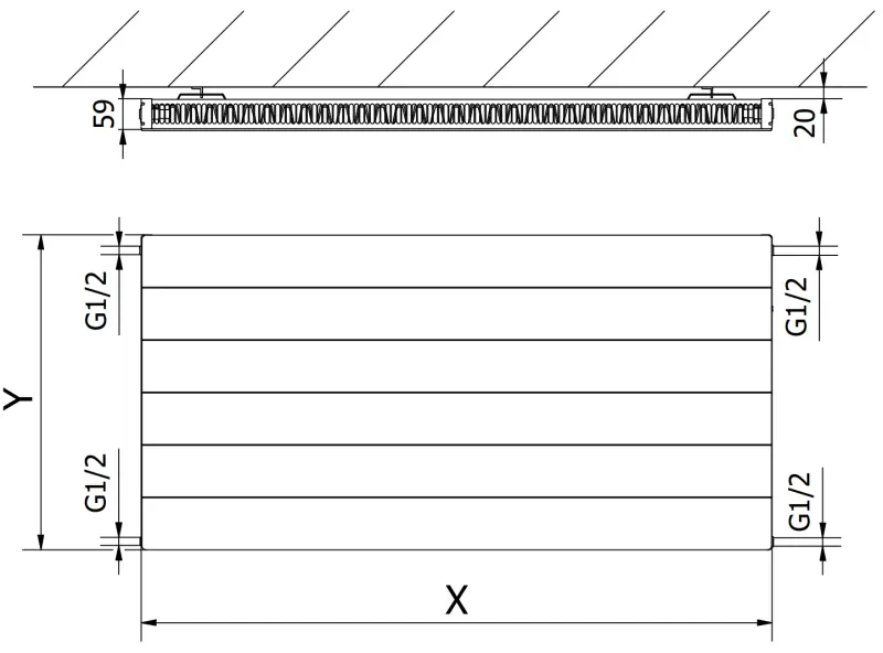 Mexen, Panelový radiátor Mexen Line CL11 600 x 2000 mm, bočné pripojenie, 1567 W, biely - W411L-060-200-00