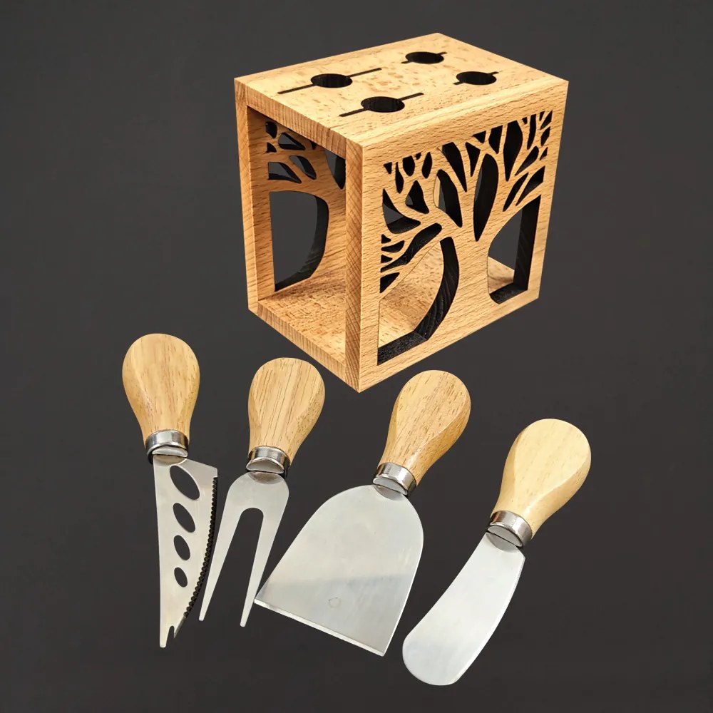 AMADEA Dřevěný sýrový set strom, masivní dřevo, 15,5 cm