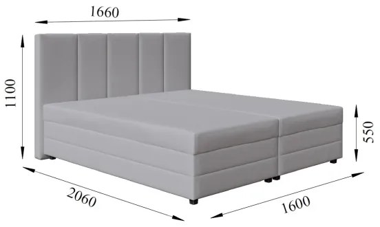 Čalúnená posteľ ISABEL 160x200 s pružinovou matracou a úložným priestorom, svetlosivá