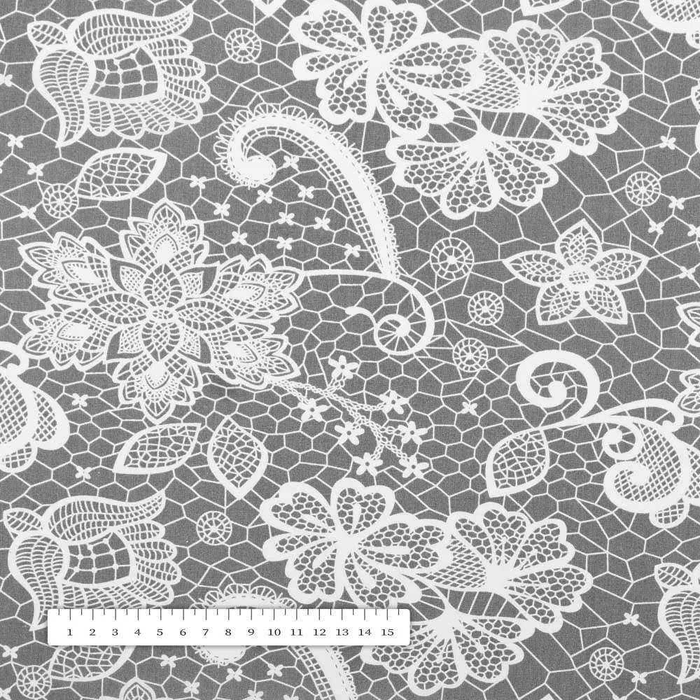 Biante Bavlnený záves Sandra SA-550 Biela krajka na sivom 150x260 cm