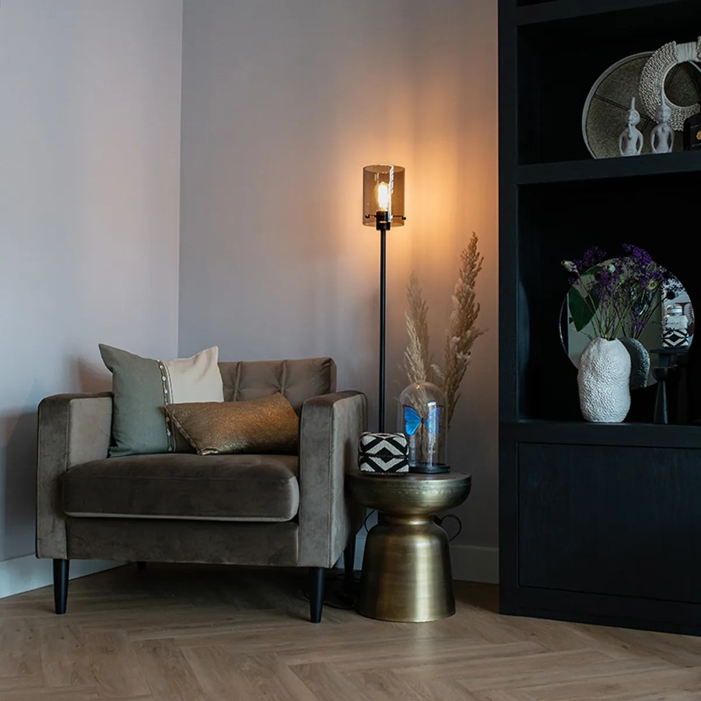 Dizajnová stojaca lampa čierna s dymovým sklom - Dome