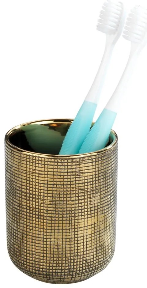 Keramický kelímok na zubné kefky v zlatej farbe Rivara – Wenko