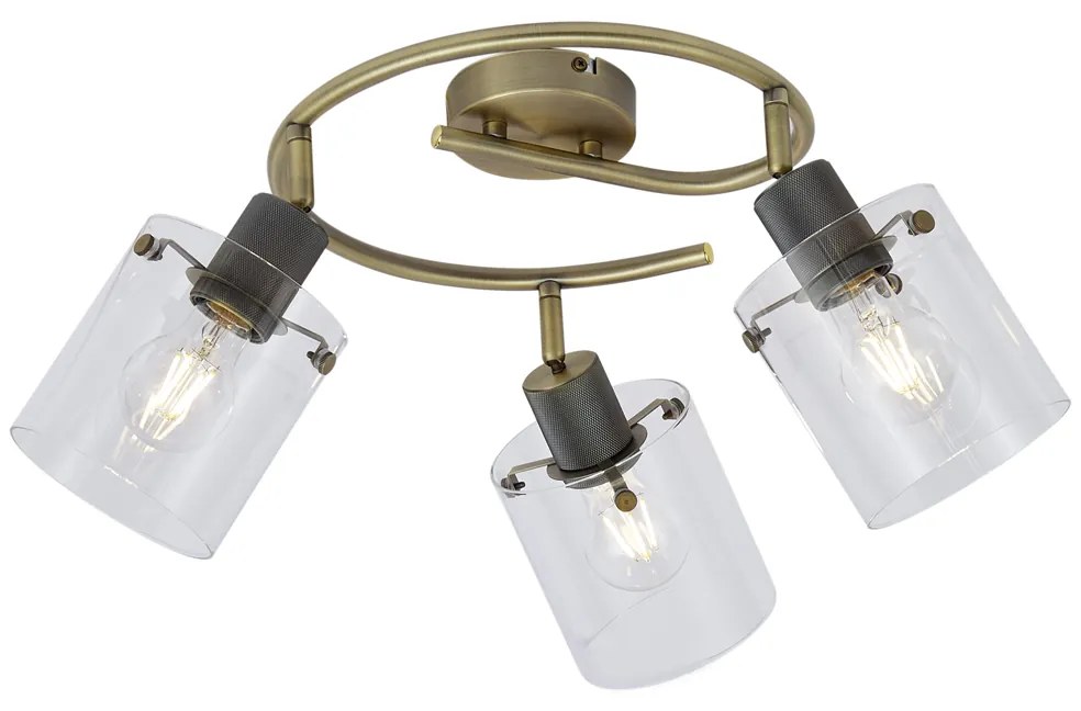 Dizajnový stropný reflektor bronzový s čírym sklom okrúhly s 3 svetlami - Domo