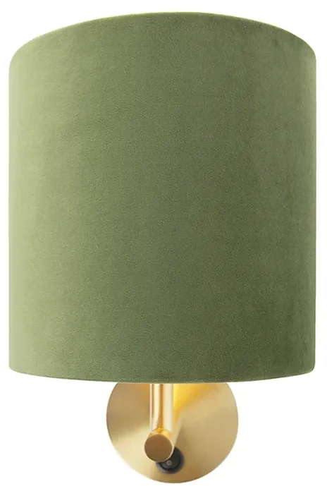 Elegantná nástenná lampa zlatá so zeleným zamatovým tienidlom - Matt