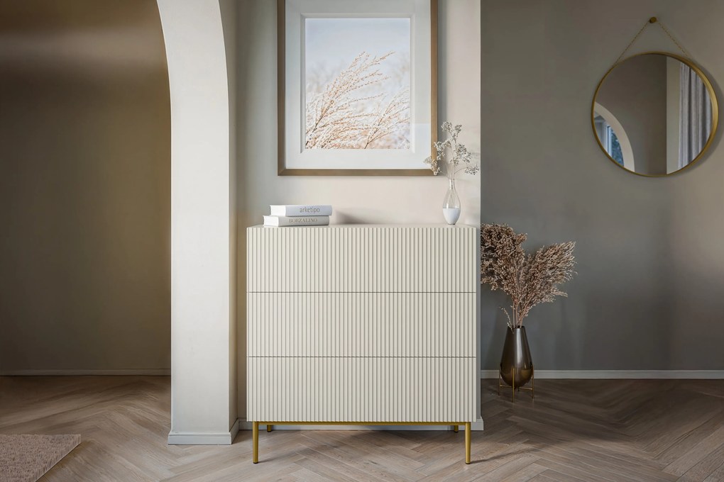 Komoda Nicole 100 cm - kašmírová / zlatá