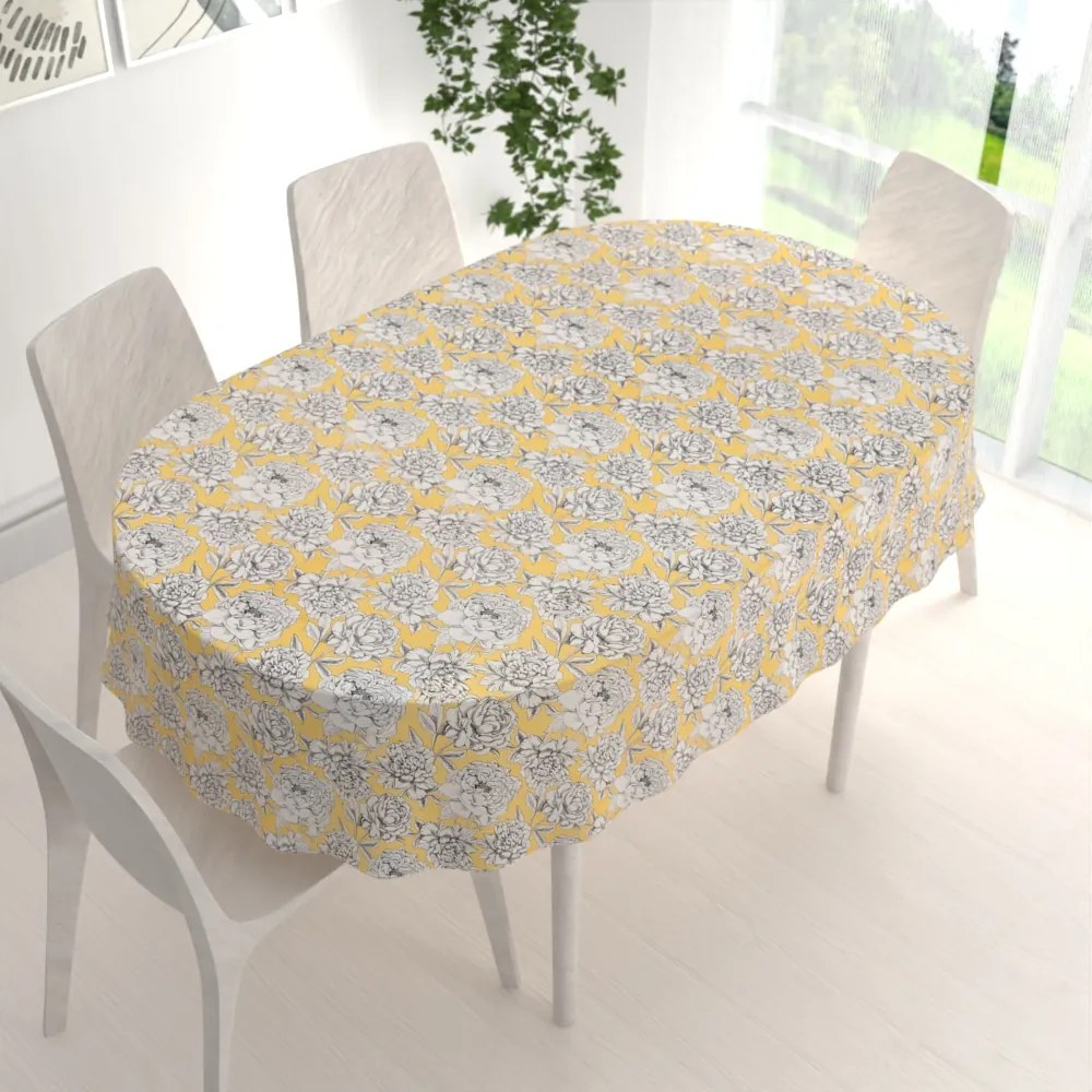 Biante Bavlnený oválny obrus Sandra SA-510 Pivonky na žltom 50x100 cm